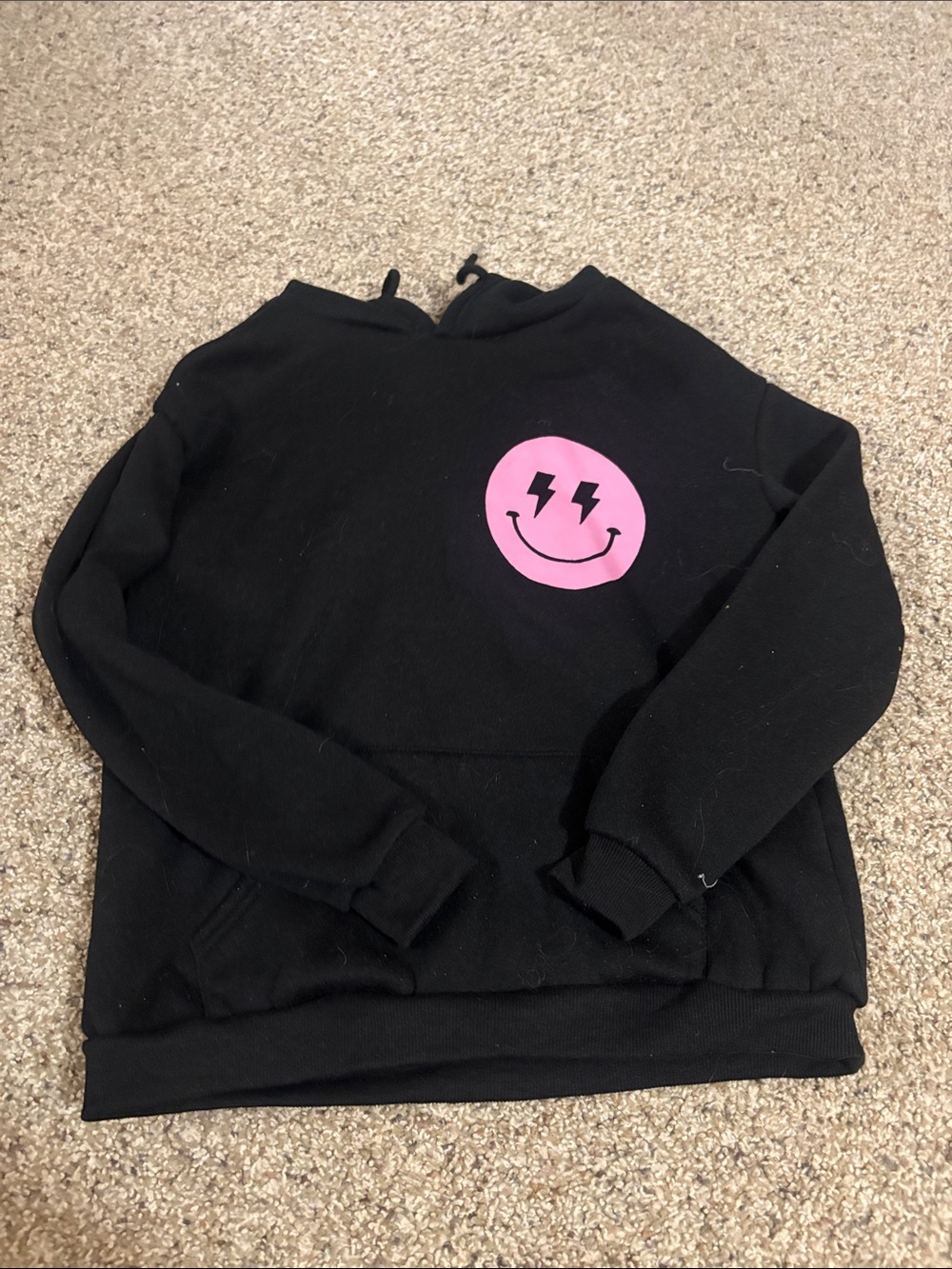 Black Hoodie with Pink Lightning Smile Graphic